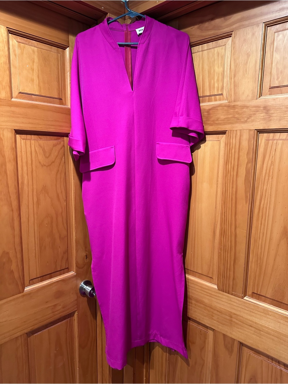 Moldovan Designer Fuchsia Maxi Dress Casual to Elegant with Pockets and Slits